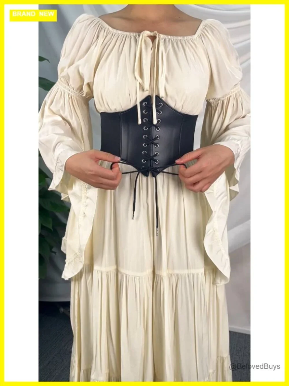 Lace-up Corset Waist Belt PU Leather with Elastic Band